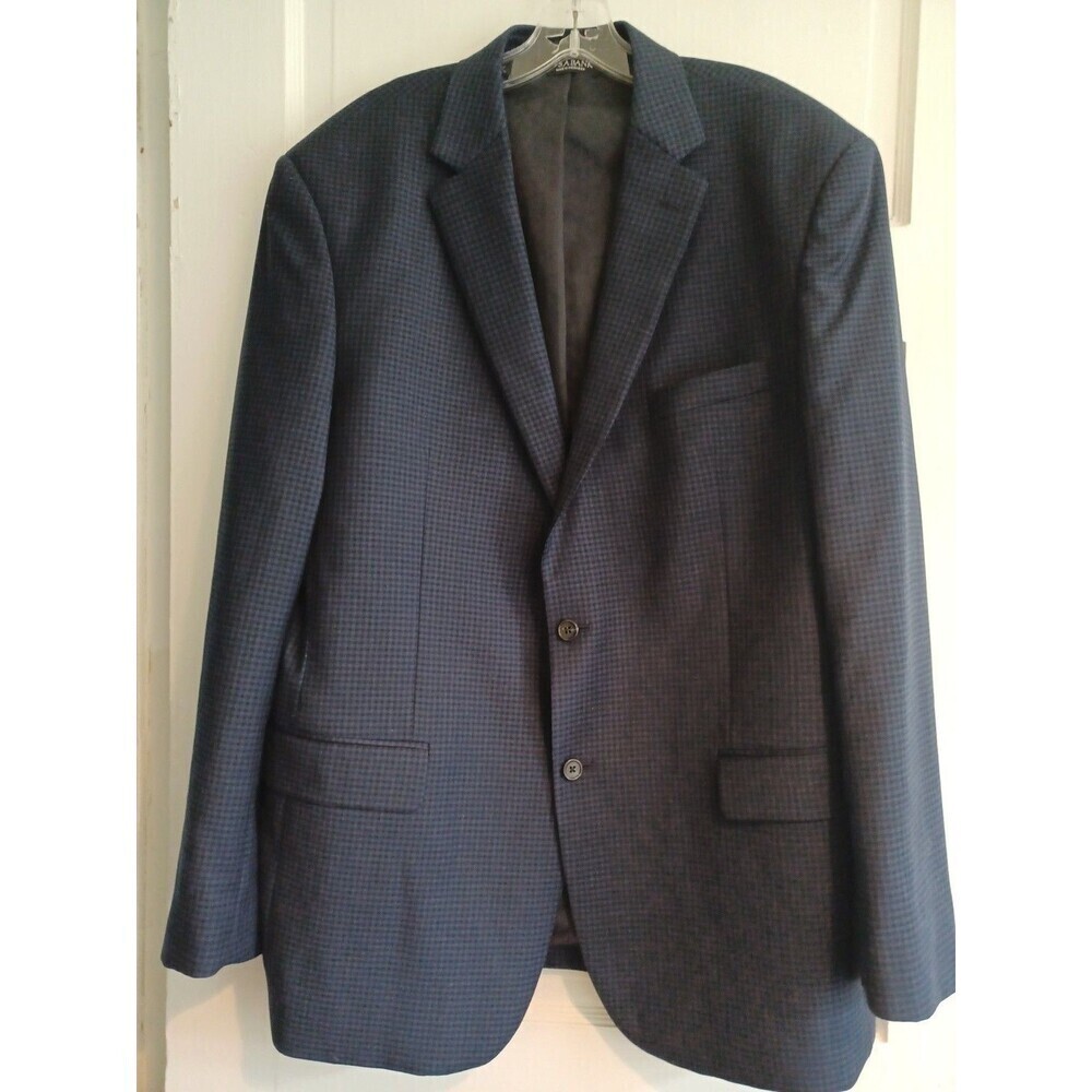 Jos A Bank Executive mens 44L blue black check wool blazer sportcoat jacket